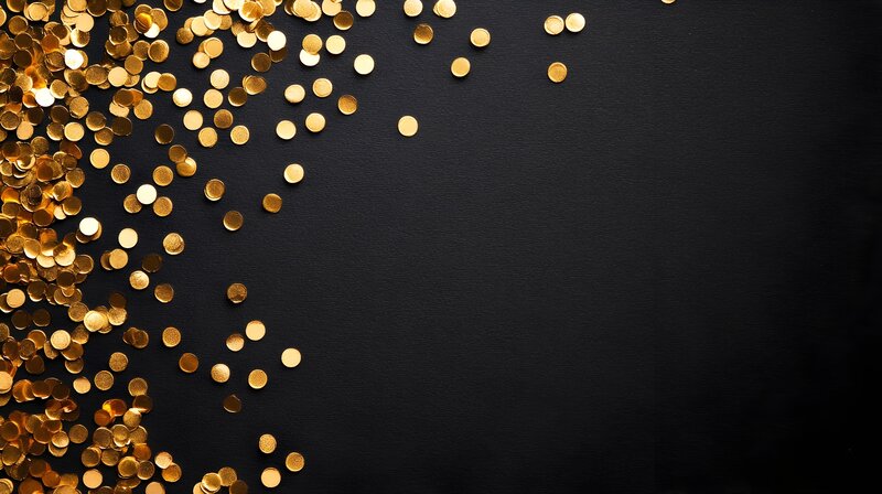 Golden confetti on a black background, festive and elegant arrangement. Ringhotels festive days  | © AdobeStock_1056594266_(c)_ pkproject