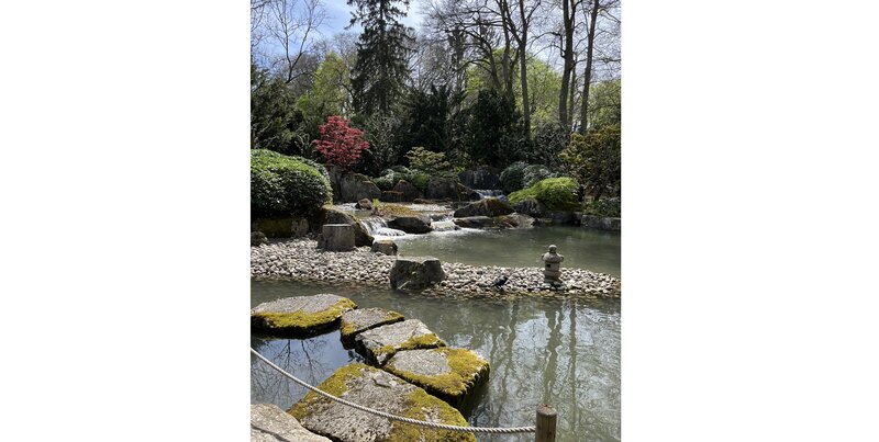 Steine, Wasserfall und Moos im Japanischen Garten des Botanischen Gartens Augsburg – eine Oase der Ruhe | © Ringhotels e.V., SK